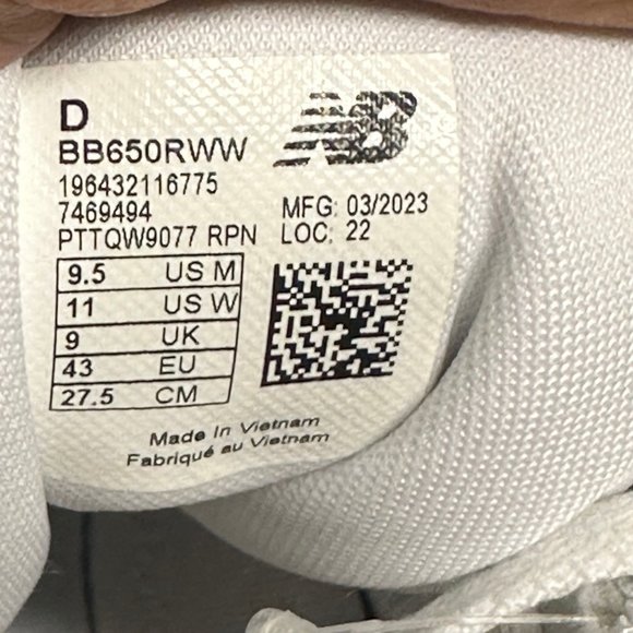 New Balance Mens White 650 BB650RWW Leather Mid Top Lace Up Sneakers Size 9.5D - Picture 6 of 6